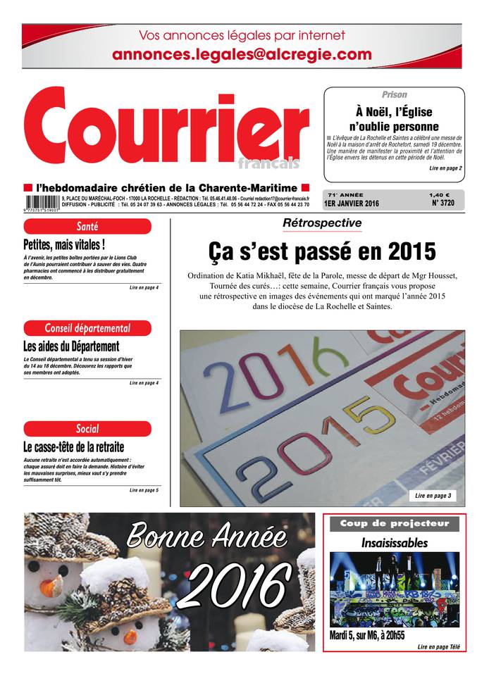 Courrier Français 01 janvier 2016 Courrier Français du 01 janvier 2016 à télécharger sur iPad