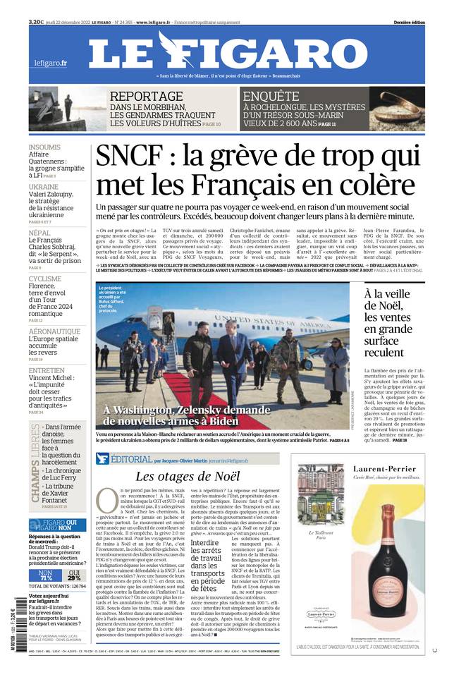 Le Figaro Une du 22 décembre 2022