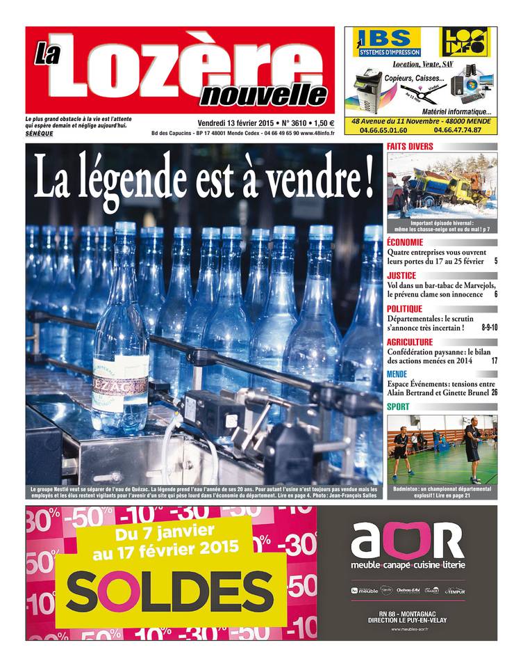 La Lozère Nouvelle 13 février 2015 La Lozère Nouvelle N°3610 du 13 février 2015 à télécharger sur iPad