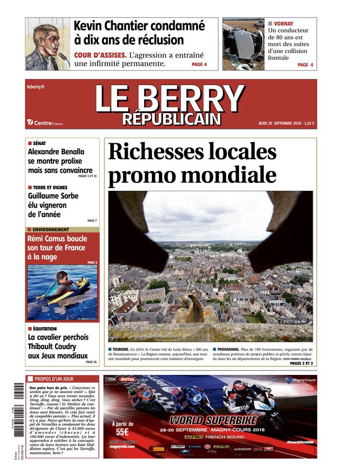 Le Berry Républicain 20 septembre 2018 Abonnement Berry Républicain Pas Cher avec le BOUQUET ePresse.fr