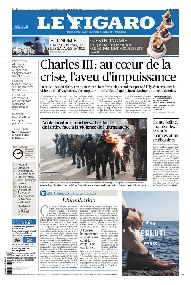 Le Figaro Une du 25 mars 2023