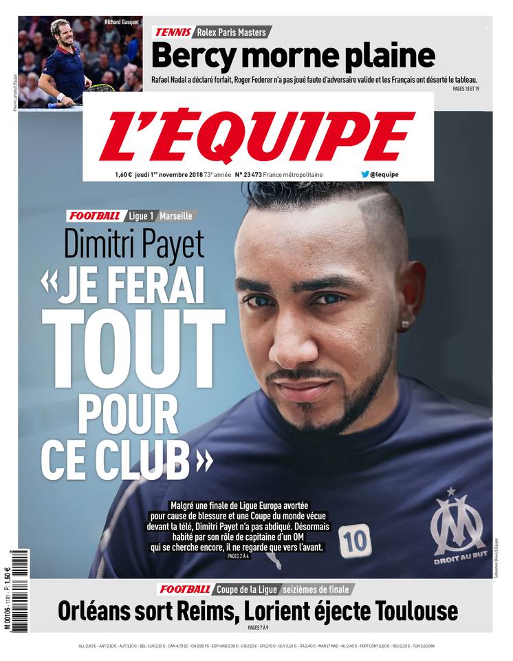 L'Équipe 01 novembre 2018 L'Équipe du 01 novembre 2018 à télécharger sur iPad