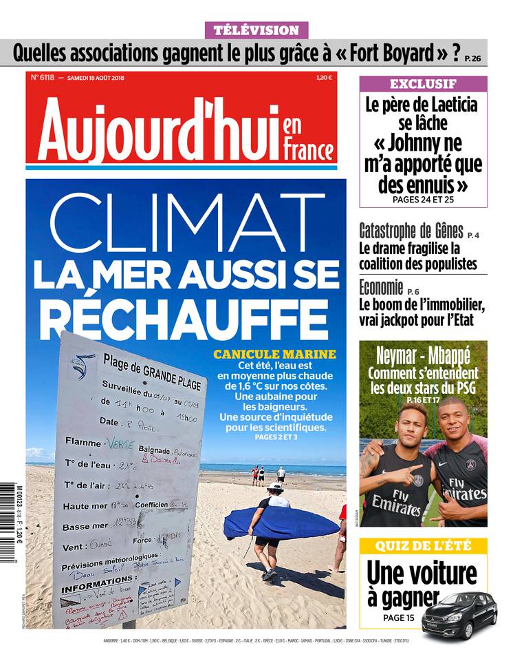Aujourd'hui en France 18 août 2018 Aujourd'hui en France du 18 août 2018 à télécharger sur iPad
