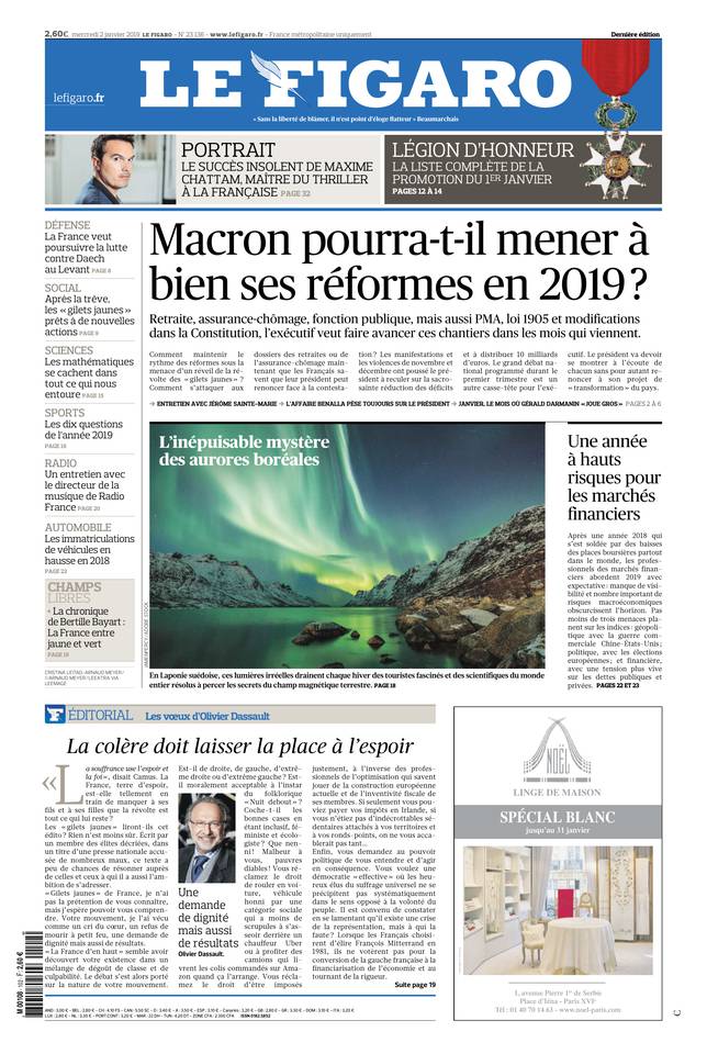 Le Figaro 02 janvier 2019 Le Figaro du 02 janvier 2019 à télécharger sur iPad