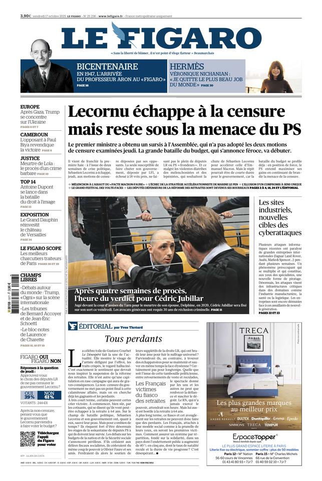 Le Figaro Une du 17 octobre 2025