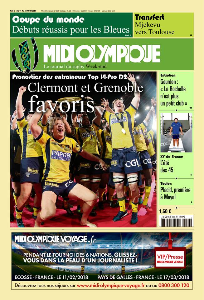 Midi Olympique Vert 11 août 2017 Midi Olympique Vert du 11 août 2017 à télécharger sur iPad