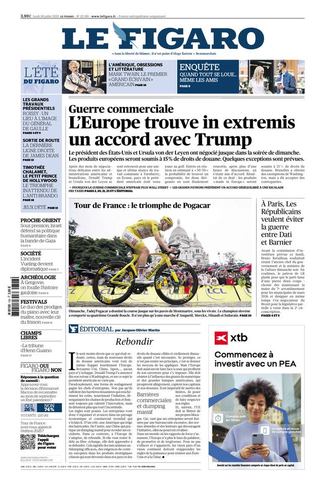 Le Figaro Une du 28 juillet 2025
