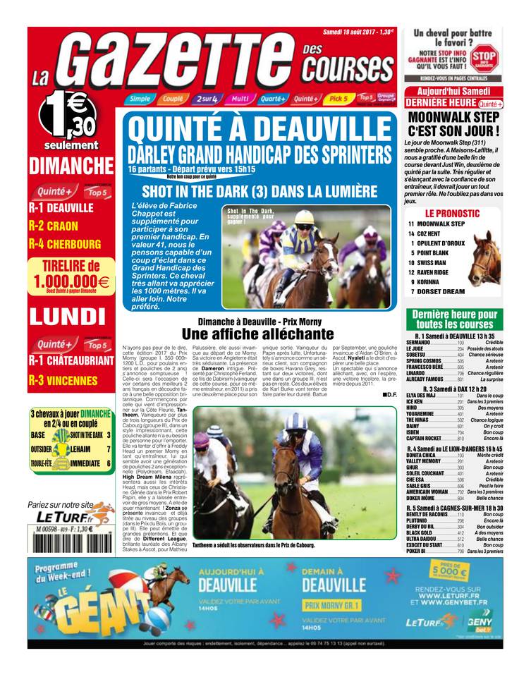 La Gazette des courses 19 août 2017 Abonnement La Gazette des Courses Pas Cher avec le BOUQUET ePresse.fr