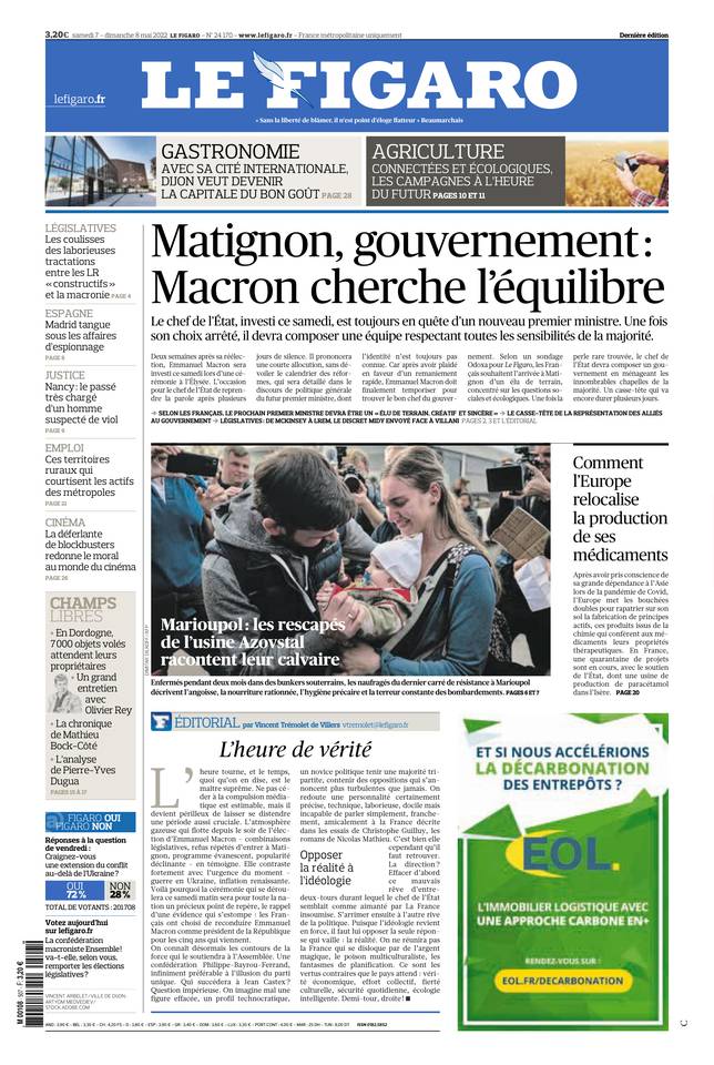 Le Figaro Une du 7 mai 2022