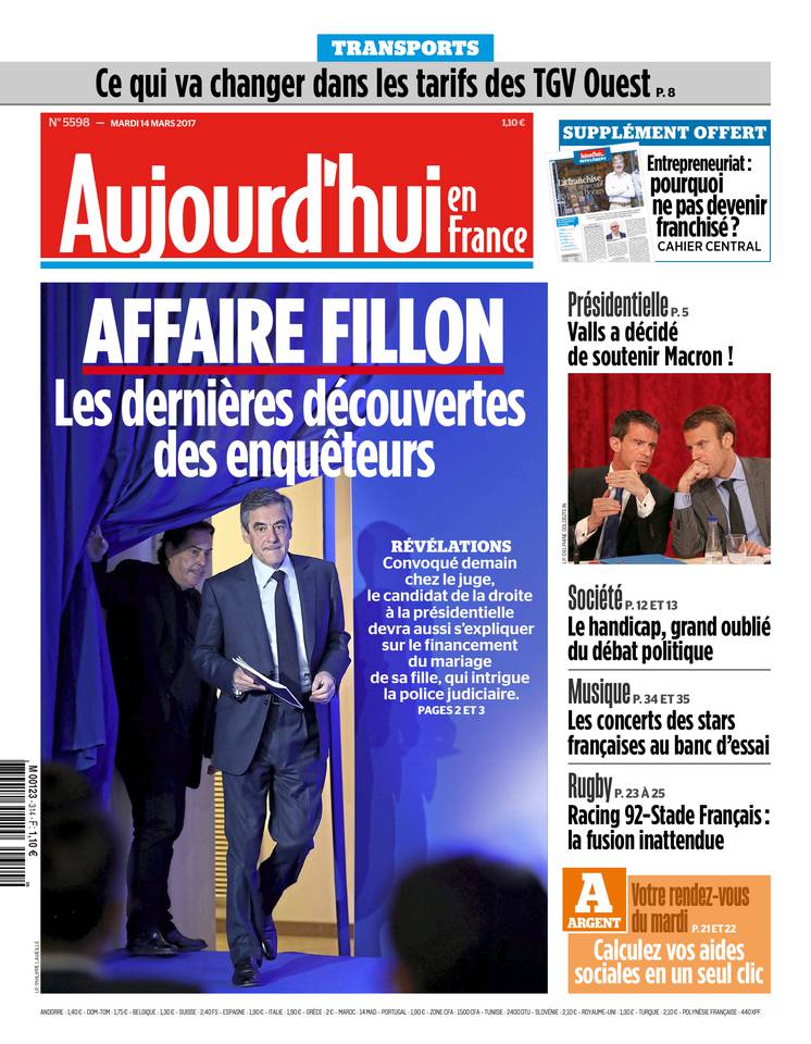 Aujourd'hui en France 14 mars 2017 Aujourd'hui en France du 14 mars 2017 à télécharger sur iPad