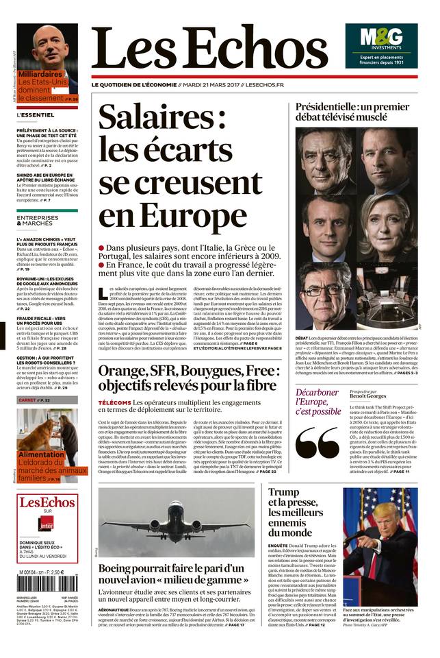Les Echos 21 mars 2017 Les Echos du 21 mars 2017 à télécharger sur iPad