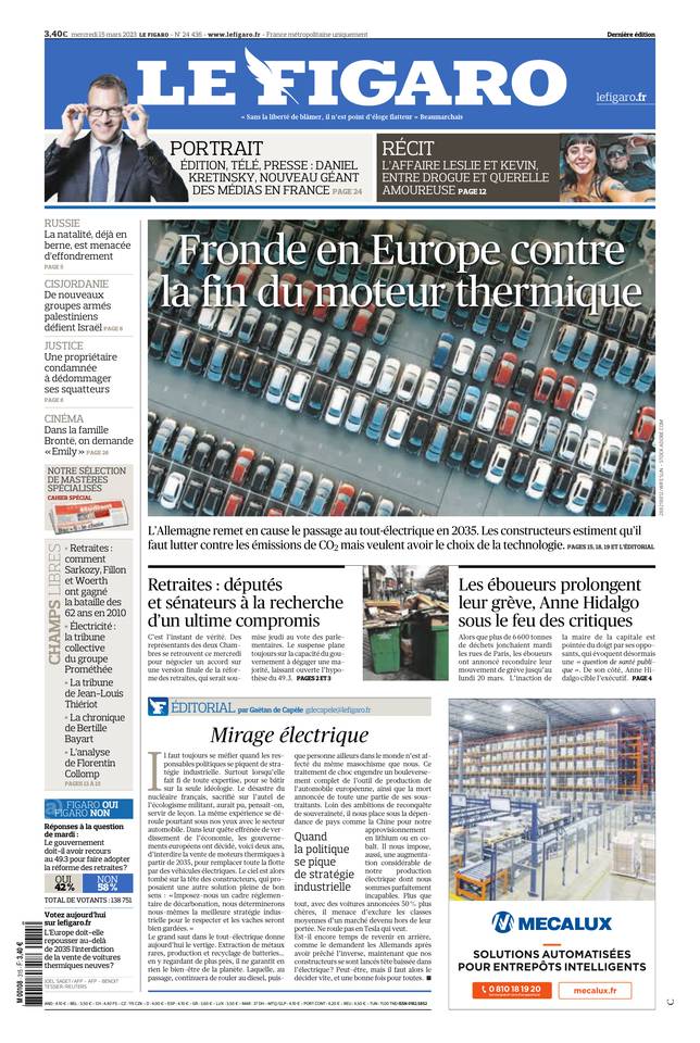 Le Figaro Une du 15 mars 2023
