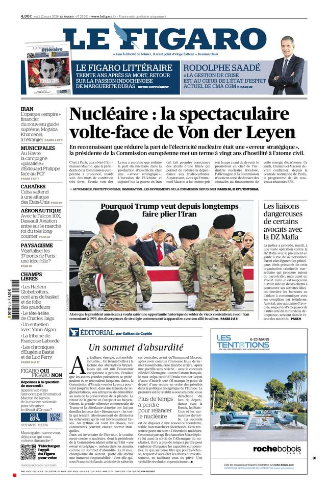 Le Figaro Une du 12 mars 2026