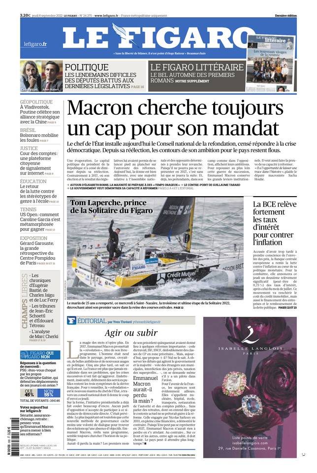 Le Figaro Une du 8 septembre 2022