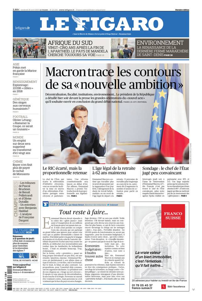 Le Figaro 26 avril 2019 Le Figaro du 26 avril 2019 à télécharger sur iPad
