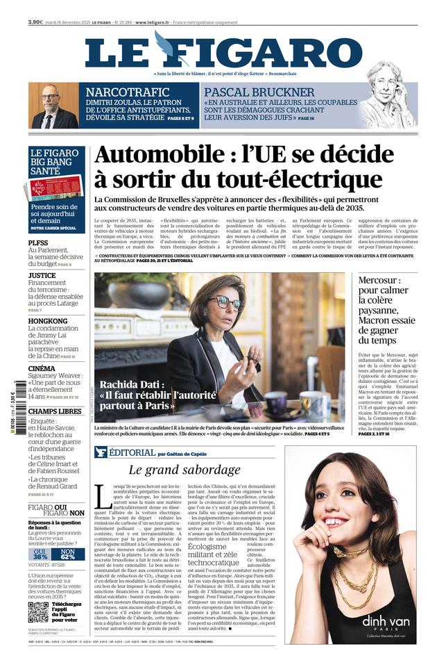 Le Figaro Une du 16 décembre 2025