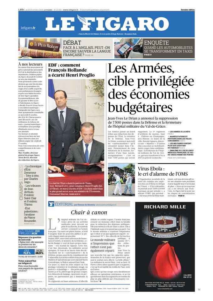 Le Figaro 16 octobre 2014 Le Figaro du 16 octobre 2014 à télécharger sur iPad
