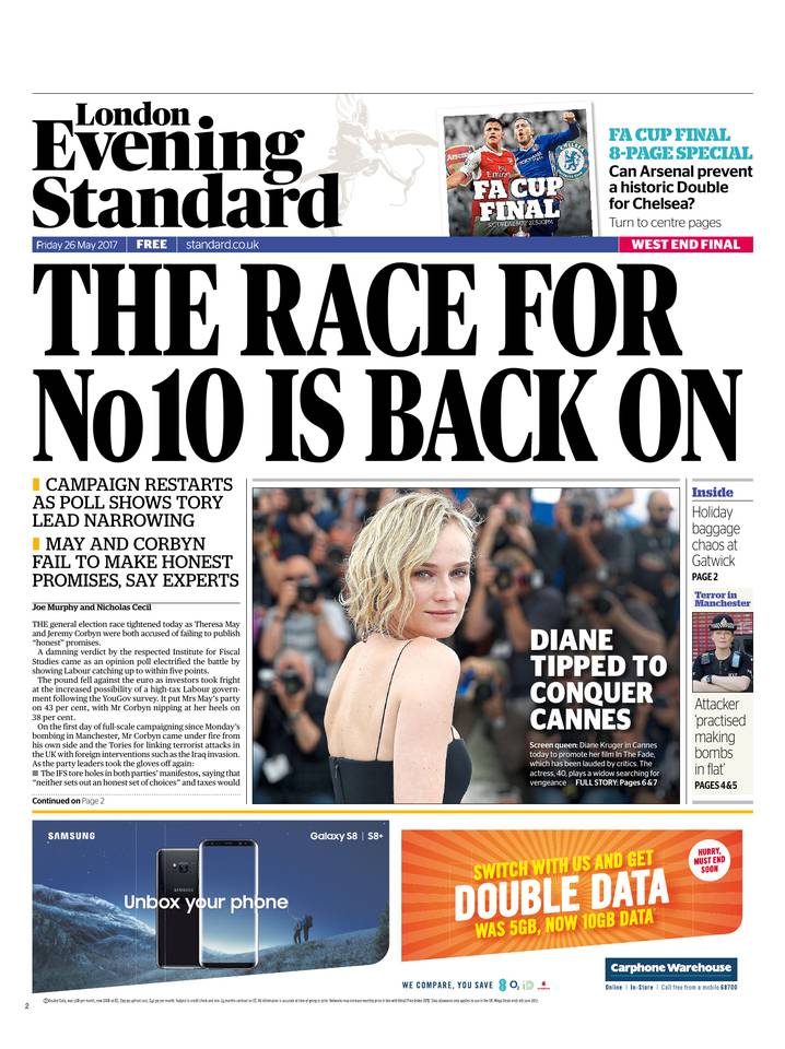 Evening Standard 26 mai 2017 Abonnement London Evening Standard Pas Cher avec le BOUQUET ePresse.fr