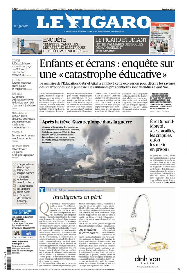 Le Figaro Une du 2 décembre 2023