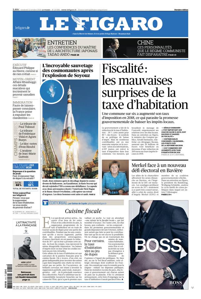 Le Figaro 12 octobre 2018 Le Figaro du 12 octobre 2018 à télécharger sur iPad