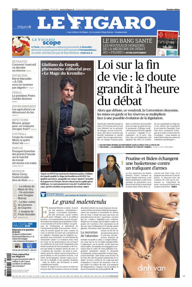Le Figaro Une du 9 décembre 2022