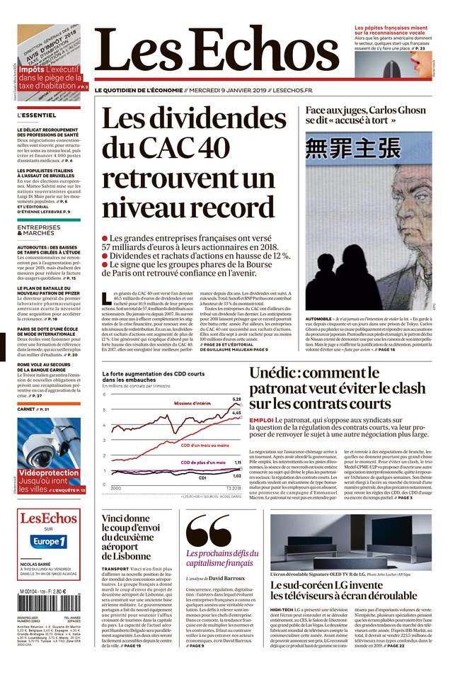 Les Echos 09 janvier 2019 Les Echos du 09 janvier 2019 à télécharger sur iPad
