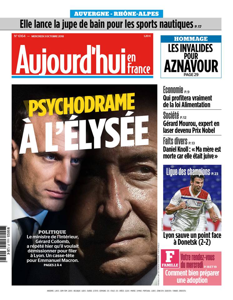 Aujourd'hui en France 03 octobre 2018 Aujourd'hui en France du 03 octobre 2018 à télécharger sur iPad